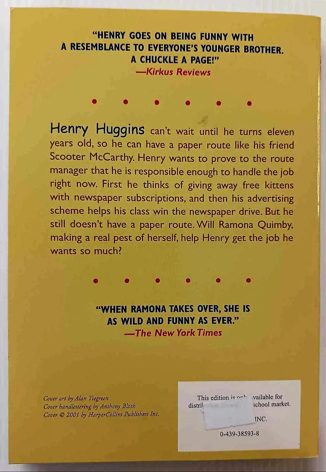 HENRY AND THE PAPER ROUTE - Beverly Cleary