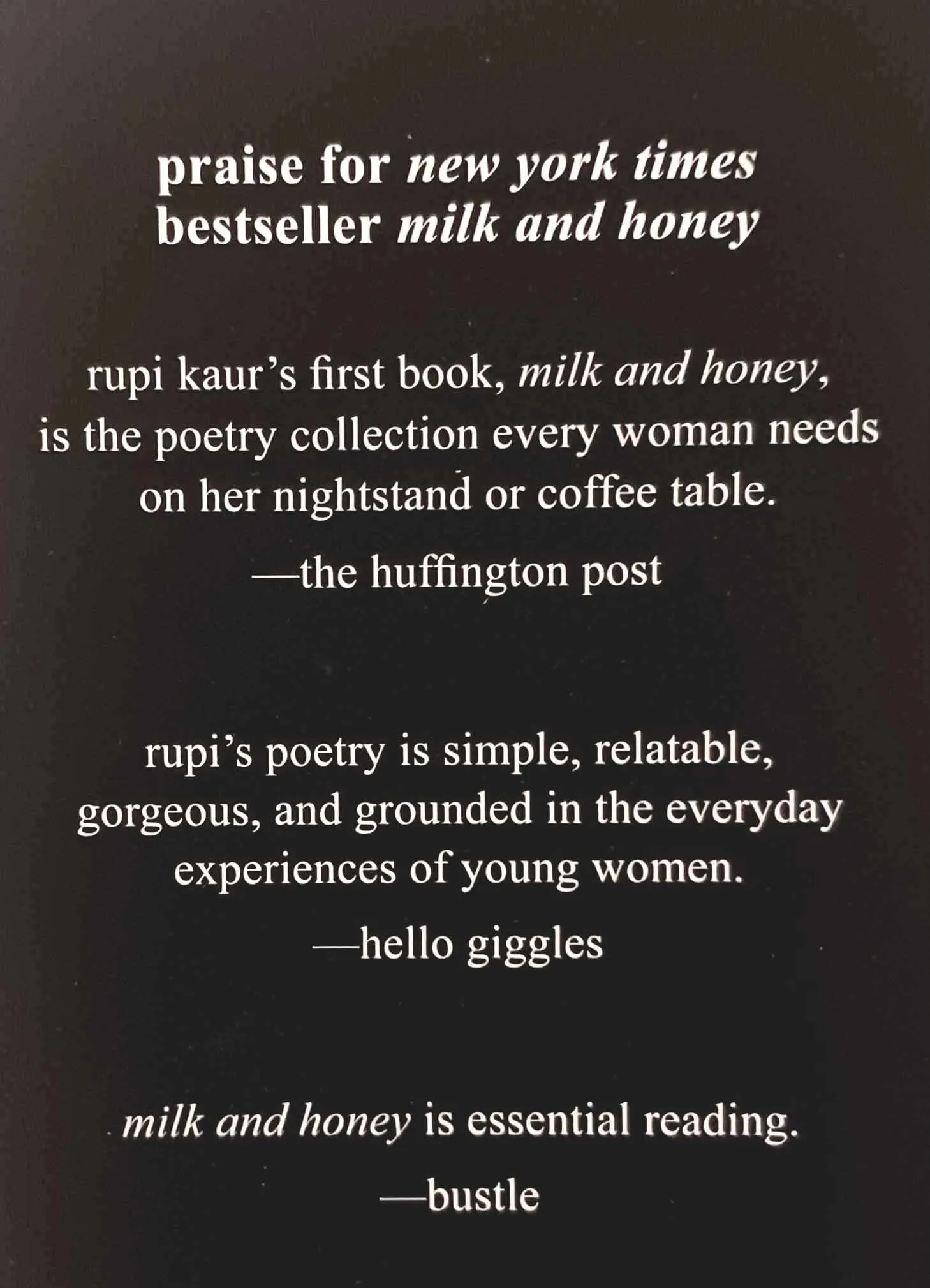 MILK AND HONEY - Rupi Kaur
